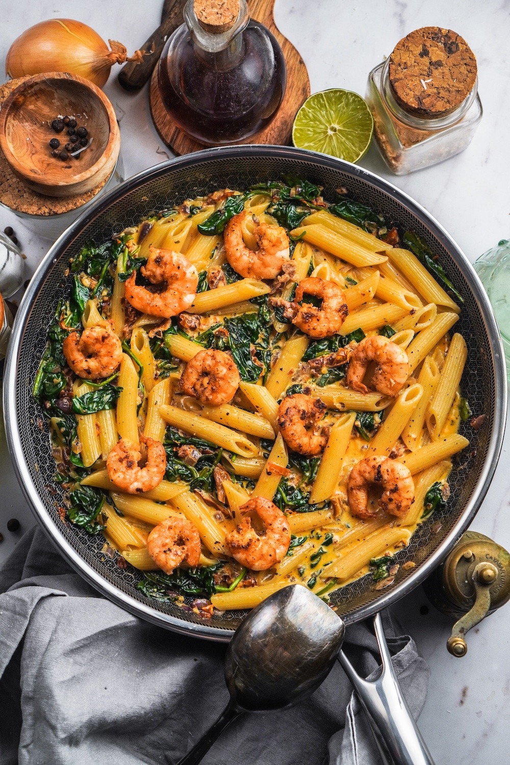 Date Night Garnelen Spinat Pasta 
